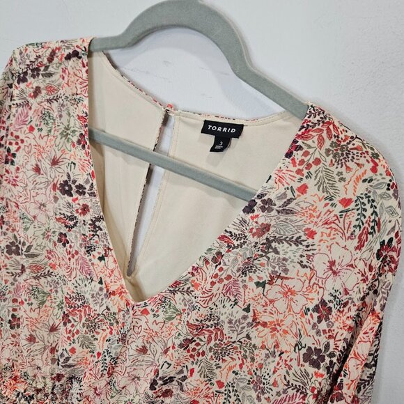 Torrid Floral Dress Long Sleeve Chiffon Long Sleeve Ruffle Mini Short Pink 3X - Picture 6 of 12